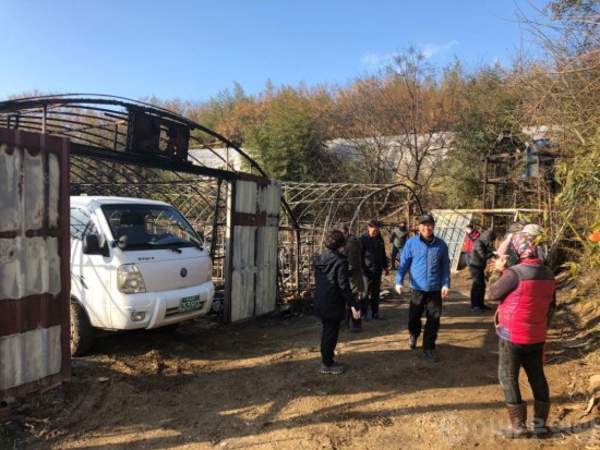 염산면, 설 명전 전 양계장 화재현장 피해복구 자원봉사활동 펼쳐 2.JPG